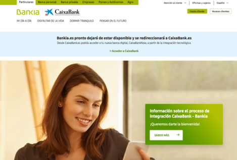 La web de Bankia anuncia que "pronto" dejará de funcionar y se redireccionará a Caixabank