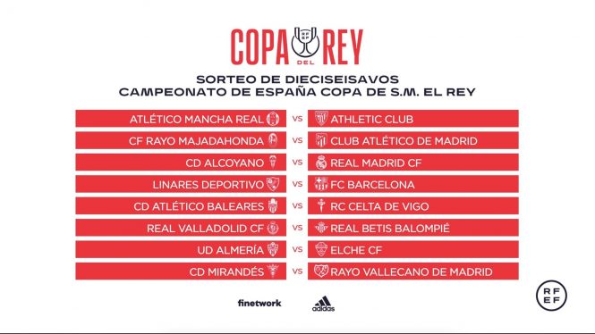 Alcoyano-Real Madrid, Linares-Barça, Majadahonda-Atlético y Mancha Real-Athletic, dieciseisavos de Copa