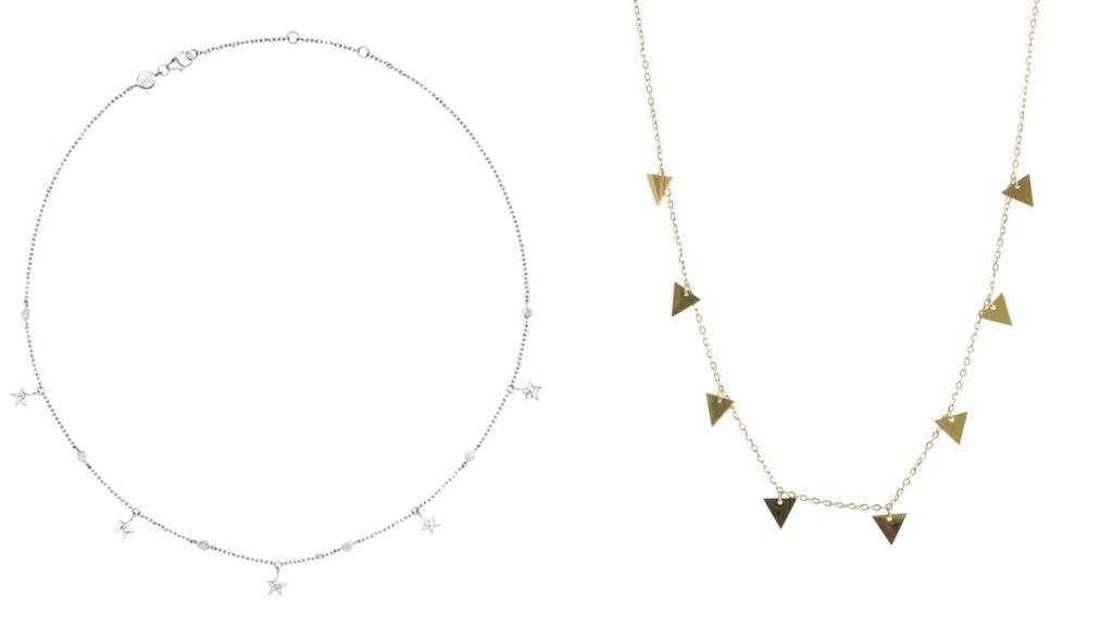 Collar plateado con estrellas de Merci Maman y diseño con triángulos dorados de Alexah