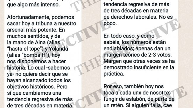 El SMS con el que Podemos arengó a sus diputados antes de la reforma laboral: «Si falla uno, caemos todos»