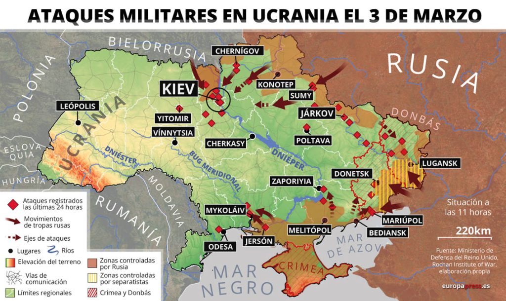 mapa ataques Ucrania Rusia 3 marzo