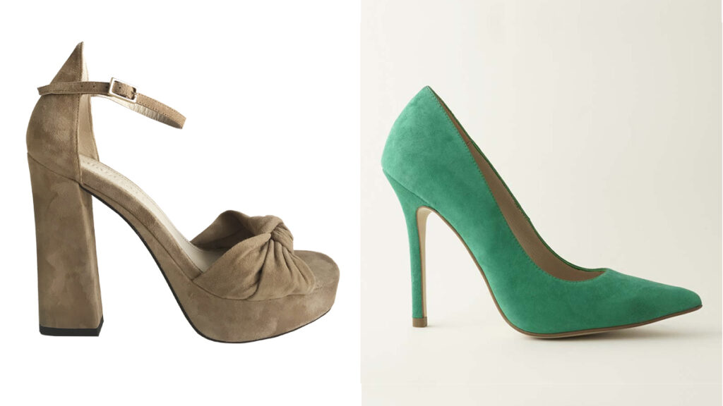 Sandalia beige de Mint & Rose // Zapato de salón verde de Scandal 54