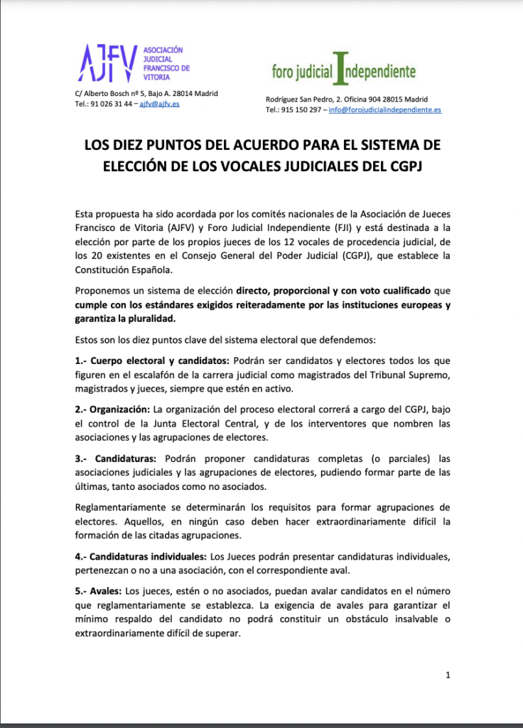 Haga clic aquí para leer la propuesta planteada por los jueces de AJFV y FJI a PSOE y PP